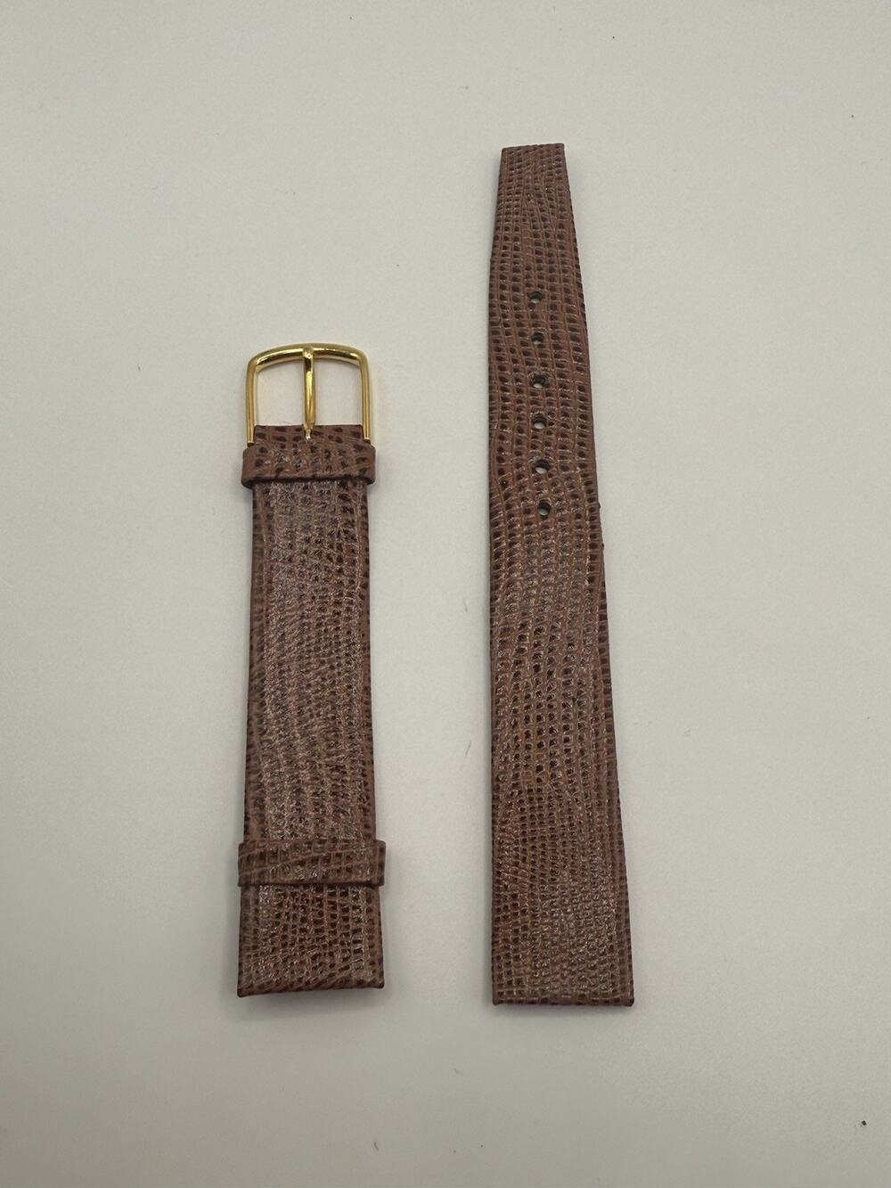 16mm KREISLER Lizard Calfskin Tan NOS Vintage Watch Band & Gold Buckle
